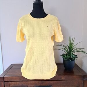 Tommy Hilfiger Sweater Women's Size Medium Yellow Cable Knit Short Sleeved NWOT